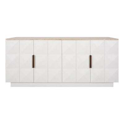 Benedict Travertine & Oak Timber 4 Door Buffet Table, 170cm, Sand / White Oak