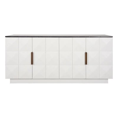 Benedict Marble & Oak Timber 4 Door Buffet Table, 170cm, Black / White Oak