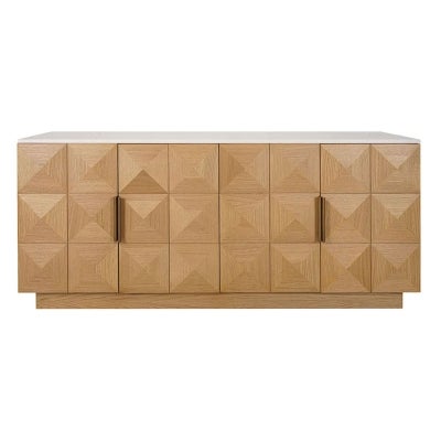 Benedict Marble & Oak Timber 4 Door Buffet Table, 170cm, White / Natural Oak