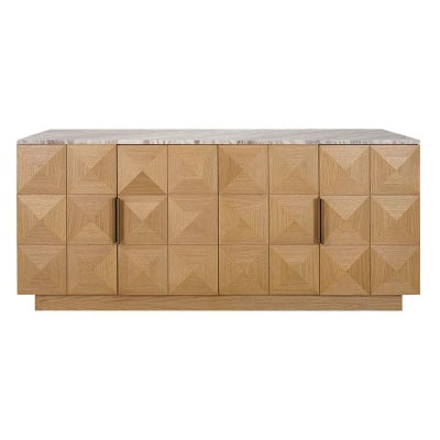 Benedict Marble & Oak Timber 4 Door Buffet Table, 170cm, River Brown / Natural Oak