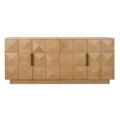 Benedict Travertine & Oak Timber 4 Door Buffet Table, 170cm, Sand / Natural Oak