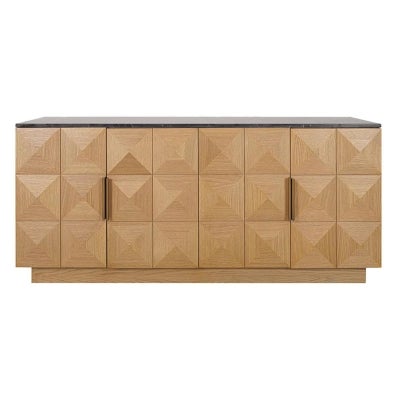 Benedict Marble & Oak Timber 4 Door Buffet Table, 170cm, Black / Natural Oak