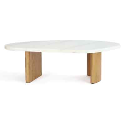 Solstice Marble Top Wooden Coffee Table, 125cm, Ivory / Oak