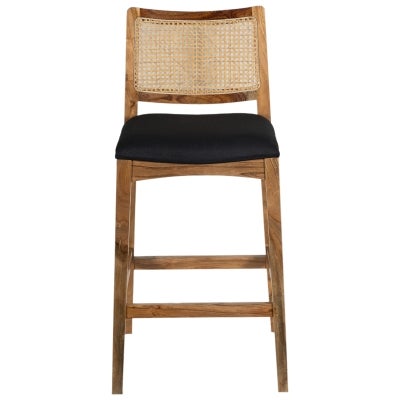 Byron Acacia Timber & Rattan Bar Stool, Natural / Charcoal