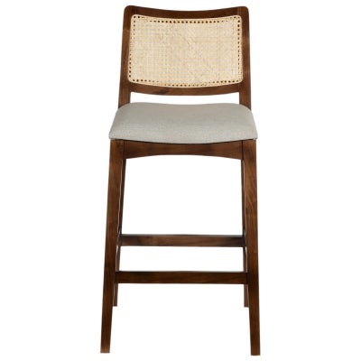 Byron Acacia Timber & Rattan Bar Stool, Walnut / Beige
