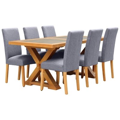 Sefton 7 Piece Concrete Top Pine Timber Trestle Dining Table Set, 180cm, Light Grey Arwen Chair