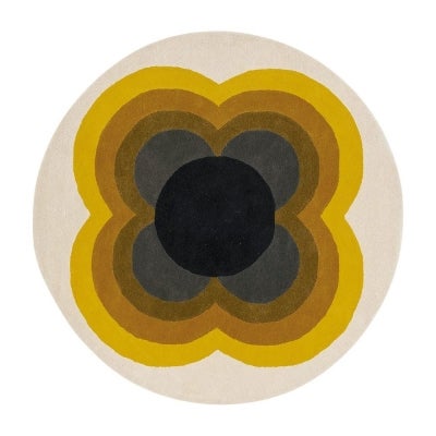 Orla Kiely Sunflower Hand Tufted Designer Round Wool Rug, 150cm, Yellow