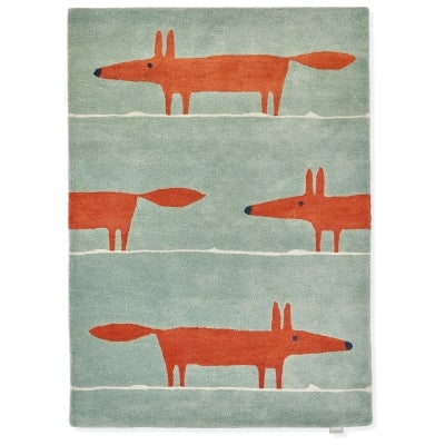 Scion Mr Fox Hand Tufted Designer Wool Rug, 180x120cm, Mint / Poppy