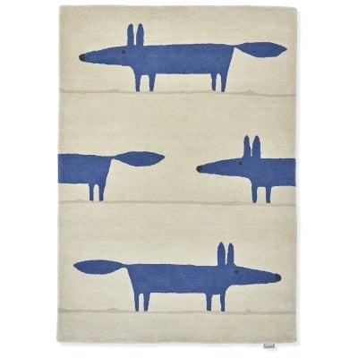 Scion Mr Fox Hand Tufted Designer Wool Rug, 150x90cm, Pebble / Denim