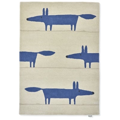 Scion Mr Fox Hand Tufted Designer Wool Rug, 200x140cm, Pebble / Denim