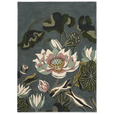 Wedgwood Waterlily Hand Tufted Designer Wool Rug, 240x170cm, Midnight Pond