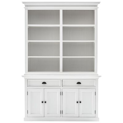 Halifax Mahogany Timber 4 Door 2 Drawer 8 Shelf Hutch Cabinet, Classic White