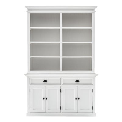 Halifax Mahogany Timber 4 Door 2 Drawer 8 Shelf Hutch Cabinet, Classic White