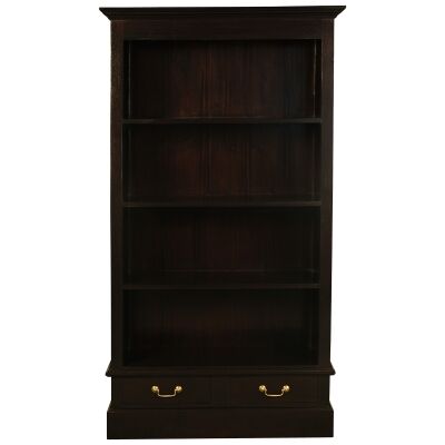 Tasmania Mahogany Timber Wide Bookcase with Drawers, Chocolate