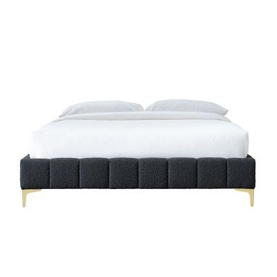 Georgia Boucle Fabric Platform Bed Base, Queen, Charcoal