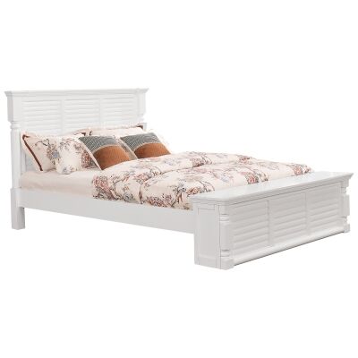 Fitzroy Poplar Timber Bed with End Storage Bench, King, Distressed White