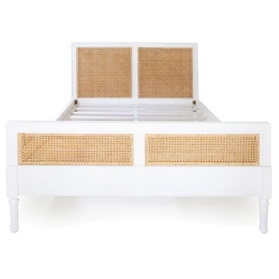 Saman Timber & Rattan Bed, Queen, White