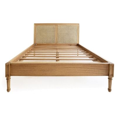 Saman Timber & Rattan Platform Bed, King Single, Weathered Oak