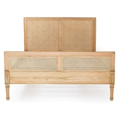 Saman Timber & Rattan Bed, Queen, Weathered Oak
