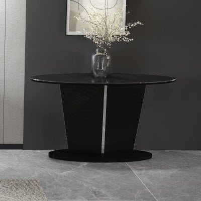 Belize Modern Modern Glass Top Oval Console Table, 140cm, Black
