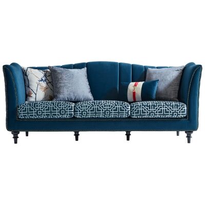 Brooke Velour Fabric Sofa, 3 Seater, Blue