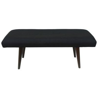 Celeste Fabric & Wood Ottoman Bench, Charcoal / Walnut