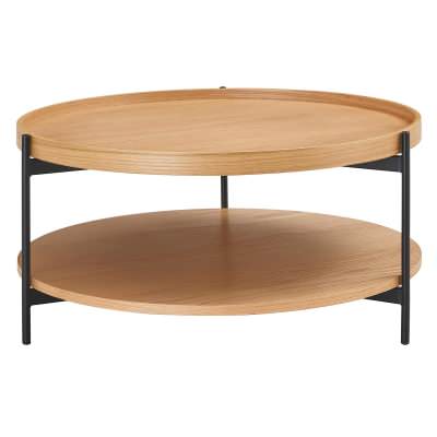 Vivenco Wood & Steel Round Tray Top Coffee Table with Shelf, 78cm