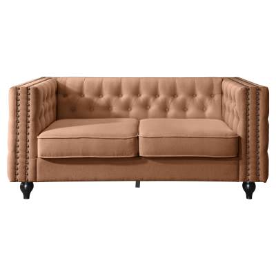 Firch Tufted Faux Leather Sofa, 2 Seater, Tan