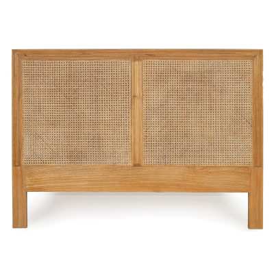 Saman Timber & Rattan Bed Headboard, Double, Weathered Oak