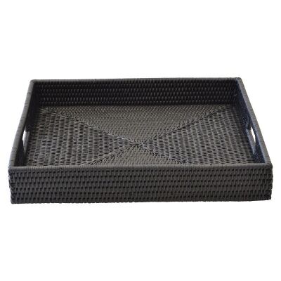 Savannah Rattan Tray, Square, Small, Black 