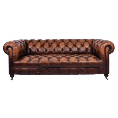 Ranmoor Top Grain Leather Chesterfield Sofa, 3 Seater, Caramel