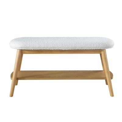 Poppy Boucle Fabric & Timber Bench, 90cm, White / Oak