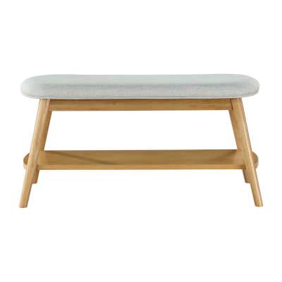 Poppy Fabric & Timber Bench, 90cm, Light Grey / Oak