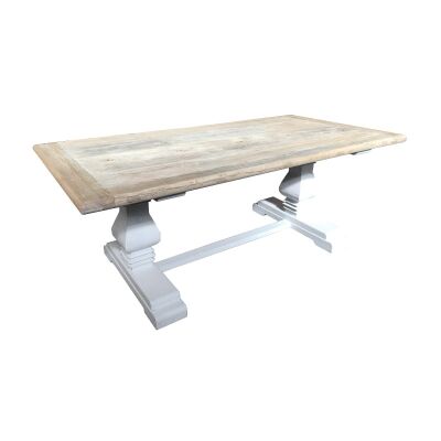Porge Reclaimed Elm Timber Pedestal Dining Table, 250cm, Natural / White