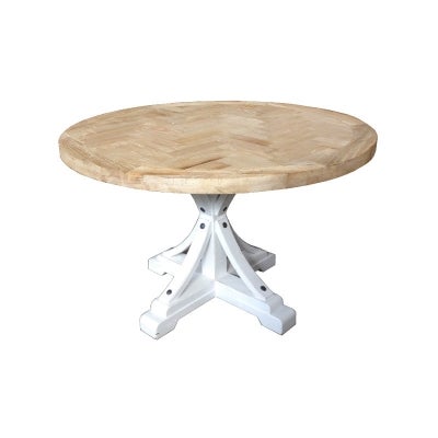 Leclerc Reclaimed Elm Timber Round Dining Table, 150cm, Natural / Distressed White