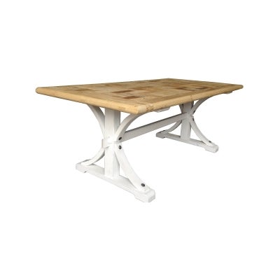 Brussels Reclaimed Elm Timber Dining Table, 200cm, Natural / Distressed White