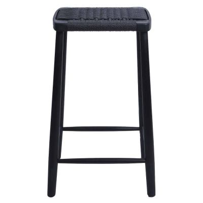 Fitzroy Woven Cord & American Oak Timber Backless Counter Stool, Black / Black