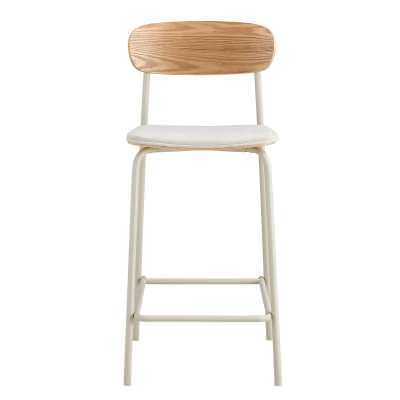 Cove Metal Counter Stool with Fabric Seat, Set of 2, Cream / Natural