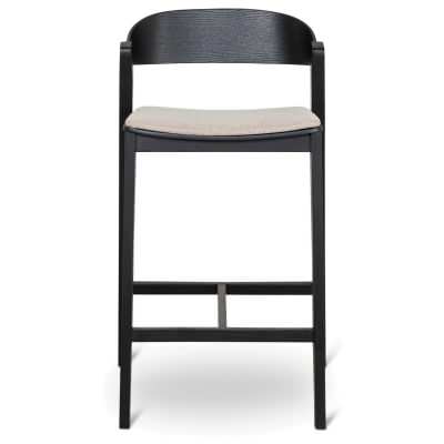 Emrik Timber Counter Stool, Fabric Seat, Black / Grey