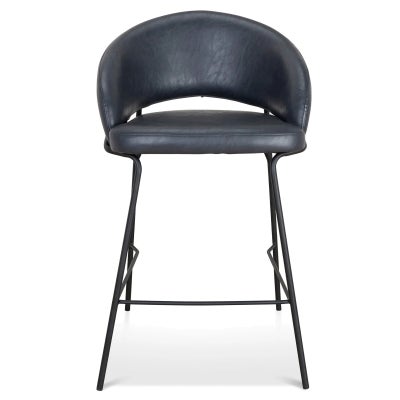 Kaeld Faux Leather & Iron Counter Stool, Set of 2, Black / Black