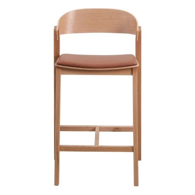 Emrik Timber Counter Stool, PU Leather Seat, Natural / Brown