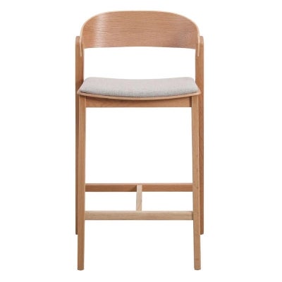 Emrik Timber Counter Stool, Fabric Seat, Natural / Grey