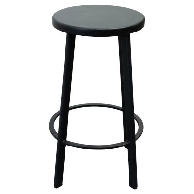 Osterby Metal Round Counter Steel, Timber Seat, Set of 2, Black