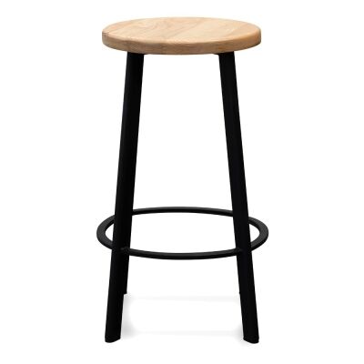 Osterby Metal Round Counter Steel, Timber Seat, Set of 2, Natural / Black
