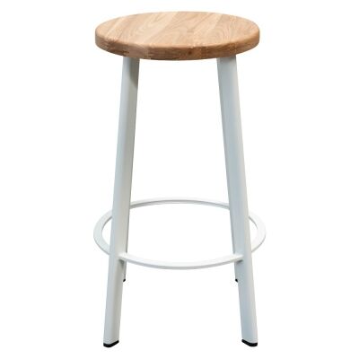 Osterby Metal Round Counter Steel, Timber Seat, Set of 2, Natural / White