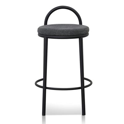 Anzio Boucle Fabric & Steel Counter Stool, Set of 2, Charcoal Grey / Black