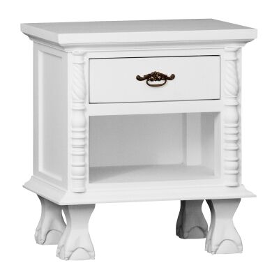 Jepara Mahogany Timber 1 Drawer Bedside Table, White