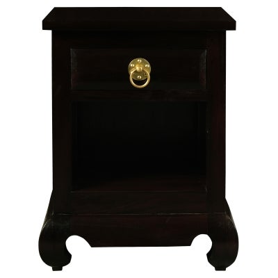 Quon Maluku Mahogany Timber Single Drawer Opium Bedside Table, Chocolate