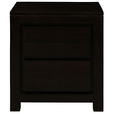 Amsterdam Mahogany Timber Bedside Table, 2 Drawer, Chocolate