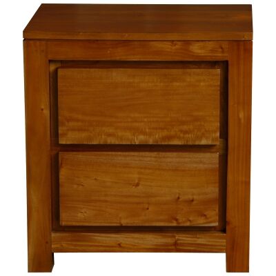 Amsterdam Solid Mahogany Timber 2 Drawer Bedside Table - Light Pecan